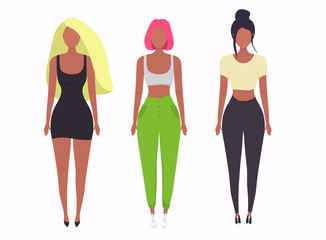 Set with Beautiful Women. Colorful Vector People. Flat Vector illustration.