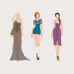 Hand drawn fashion models. Vector illustration concept.