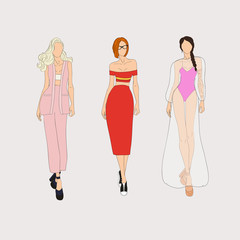 Hand drawn fashion models. Vector illustration concept.