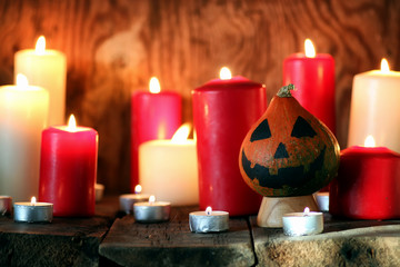 pumpkin head and candles decor