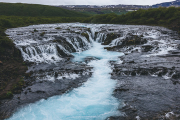 aerial view of beautiful Bruarfoss waterfall on Bruara river in Iceland