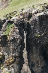 aerial view of beautiful mountain covered by moss in Iceland