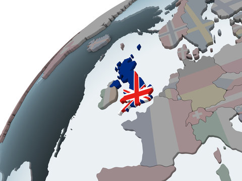 United Kingdom with flag on globe