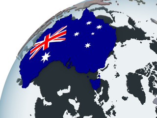 Australia with flag on globe
