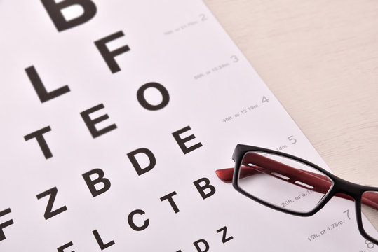 Eyeglasses on diagonal alphabet letter top view