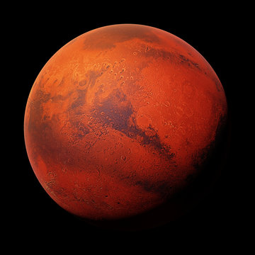 Fototapeta the red planet Mars, isolated on black background