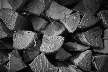 Wood burning stove. Firewood for furnace heating. Warehouse for firewood for the stove.