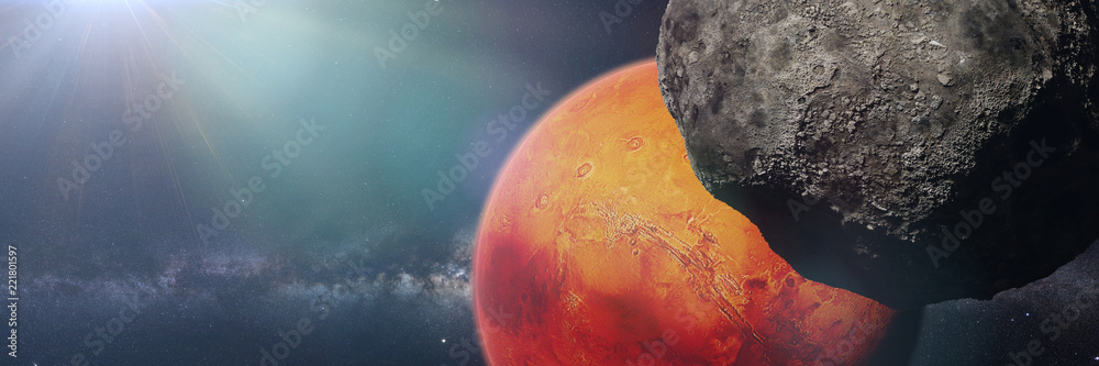 Canvas Prints moon of planet mars with the red planet