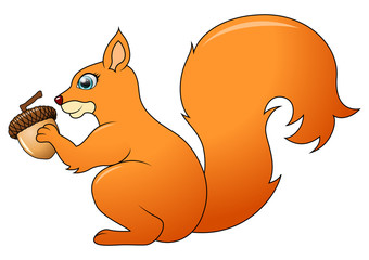 Cartoon funny squirrel isolated on white background. Vector Illustration