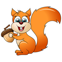 Cartoon funny squirrel isolated on white background. Vector Illustration