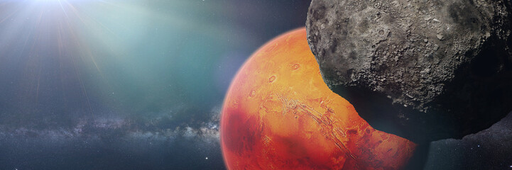 moon of planet Mars with the red planet - obrazy, fototapety, plakaty