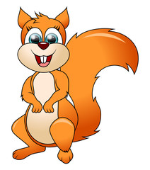 Cartoon funny squirrel isolated on white background. Vector Illustration