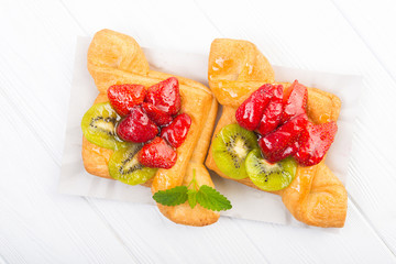 Sweet bakery with strawberry and kiwi