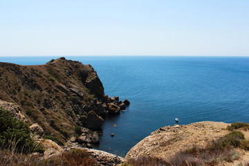 Fototapeta na wymiar view from the top of the mountain to the Black Sea. Republic of Crimea