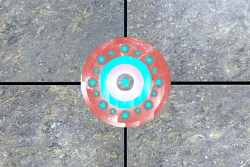 Round abstract geometric figure peephole glowing in the center light on the background