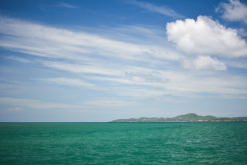Fototapeta premium Summer landscape with sea and mountain range with sky, Beautiful tropical Thailand island.