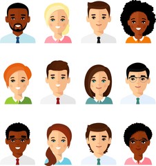 Set of different avatar african american, european peoples in colorful flat style. Collection of various avatars of international man, woman.