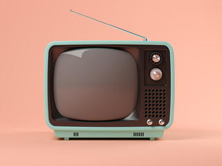 Blue tv on pink background 3D illustration - obrazy, fototapety, plakaty