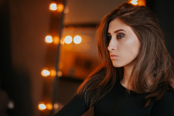 Pretty Girl. Brunette. Makeup. Studio.Light. Flashlights.