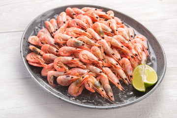 Fresh shrimp plate with lime slice