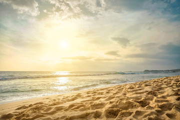 Fototapeta na wymiar Beautiful sea cost view. Indian ocean coastline beach with palms