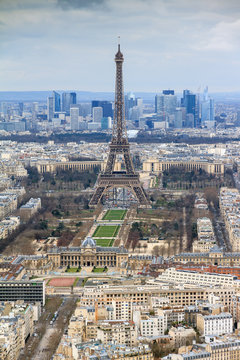 Beautiful aerial cityscape of Paris, France, with the Eiffel tower seen from the Tour Montparnasse
