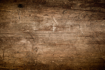 Dark Brown Wood Texture with Scratches as Background - obrazy, fototapety, plakaty