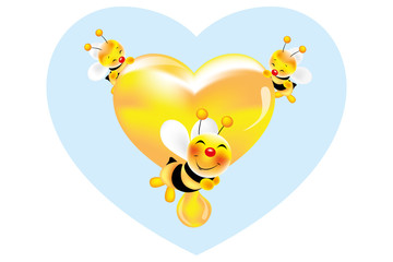 Lovely smiling bees with heart of honey