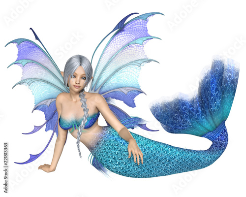 "Bright Blue Mermaid Fairy, Reclining - fantasy illustration" Stock photo and royalty-free images on Fotolia.com - Pic 221813363