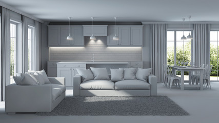 Modern house interior. Repairs. Gray interior.  3D rendering.