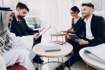 Arab Businessman Discussion Meeting With Partners.