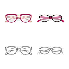 Vector illustration of glasses and frame symbol. Set of glasses and accessory stock symbol for web.