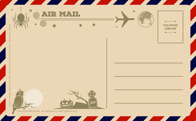 Vintage Halloween Postcard. Vector illustration.