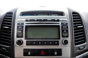 Fototapeta premium Modern luxury prestige car interior, dashboard, steering wheel.