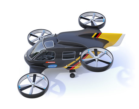 Self-driving Rescue Drone isolated on white background. 3D rendering image.