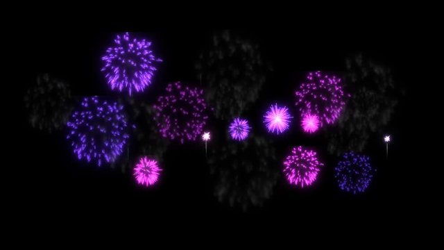 4K firework. render. Animation background of purple magenta fireworks. V9