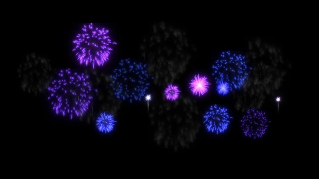 4K firework. Holidays. render. Animation background of purple blue fireworks. V8