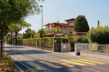 Sirmione, Italy 17 August 2018: Lake Garda. beautiful hotel in the city street.