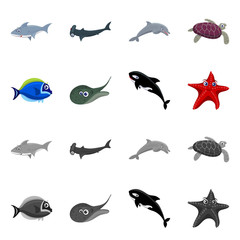 Vector design of sea and animal sign. Collection of sea and marine vector icon for stock.