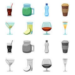 Vector illustration of drink and bar logo. Set of drink and party stock symbol for web.