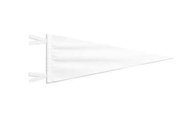 Blank white triangular pennant mock up, isolated, 3d rendering. Clear classic penant mockup, top view. Empty flag pendant template - obrazy, fototapety, plakaty