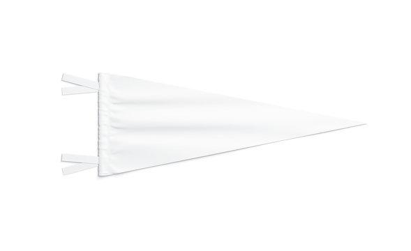 Blank white triangular pennant mock up, isolated, 3d rendering. Clear classic penant mockup, top view. Empty flag pendant template