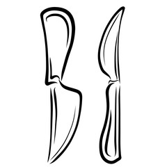 pair of knives painted with black lines