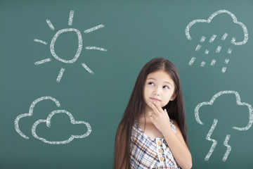 little girl thinking about different weather  concept