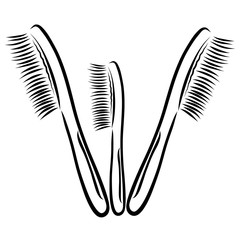 Three toothbrushes or combs painted with black lines, a set for the family