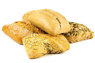 some tasty german bread roll with grains and flour on top, german buns
