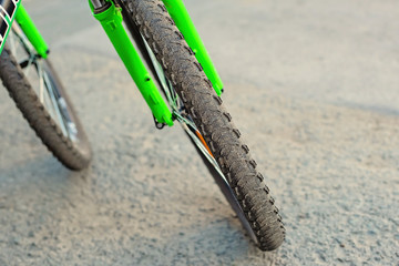 Wheel of the bike on the street, the idea for a sport bike is on the road