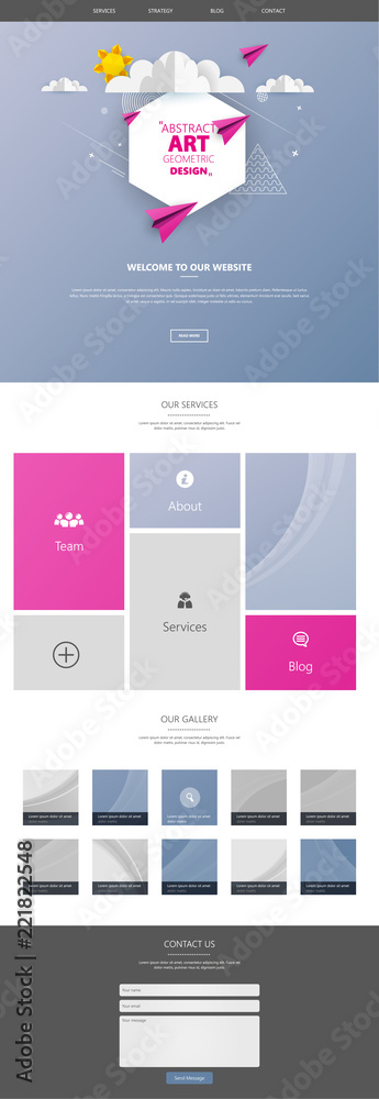 Wall mural one page website for your business with abstract colorful geometric header design.