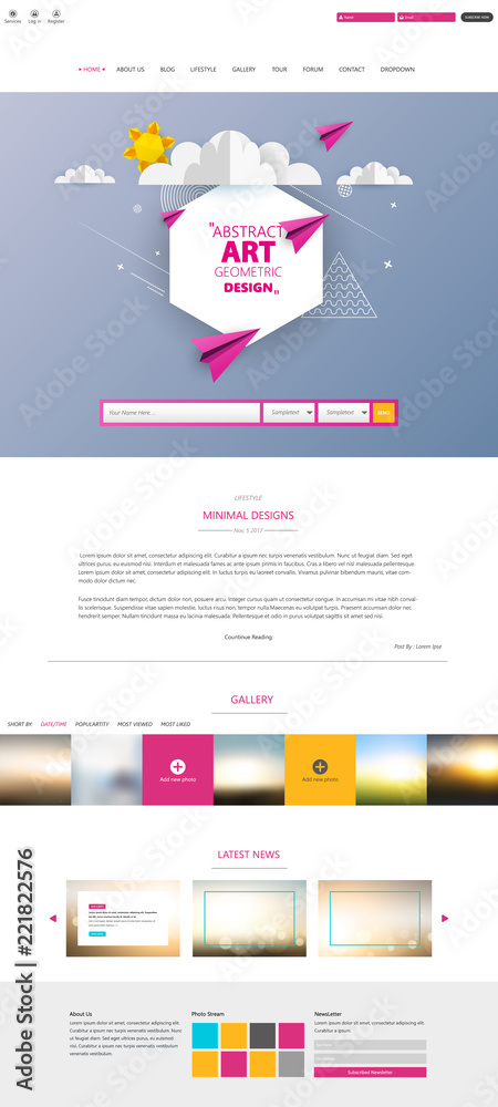 Wall mural one page website for your business with abstract colorful geometric header design.