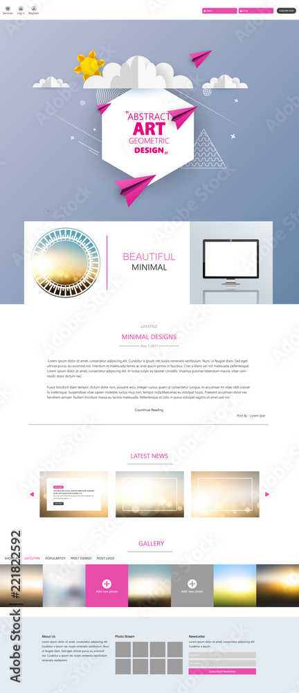 Wall mural one page website for your business with abstract colorful geometric header design.